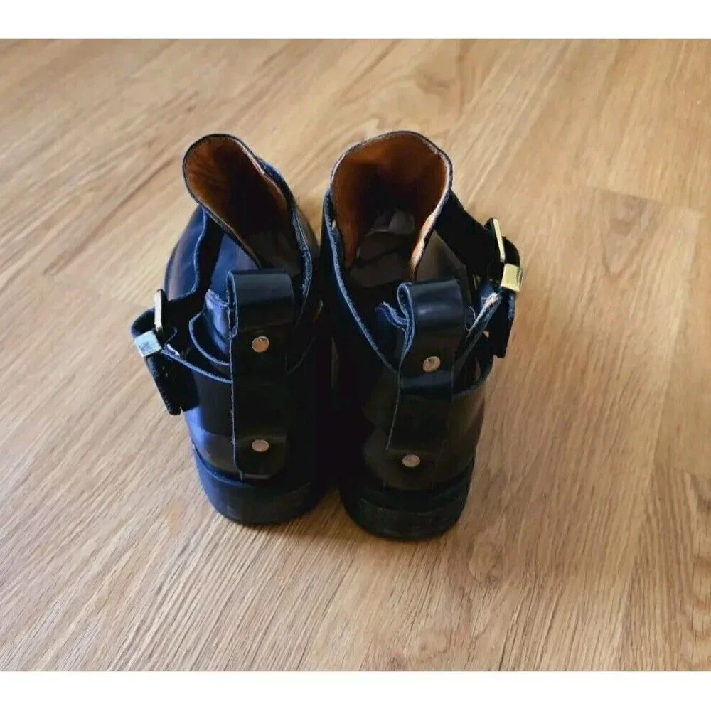 Miista Leather Strap Bootie with Buckle EU 38 US 7.5 Western Gold Hardware